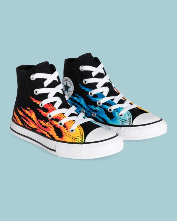 Converse Chuck Taylor All Star Flame Print Sort Sko Danmark - Converse Høje Sneakers Børn - 37495ATU